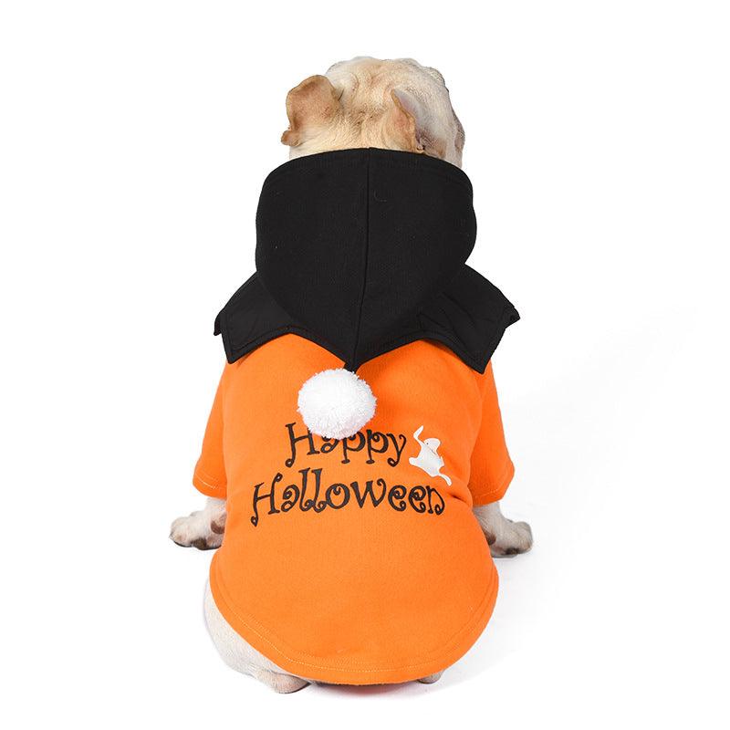 Halloween Pumpkin Dog Costume - Two-Piece Hoodie & Cape Set