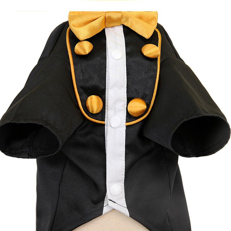 Stylish Pet Tuxedo with Golden Bow Tie