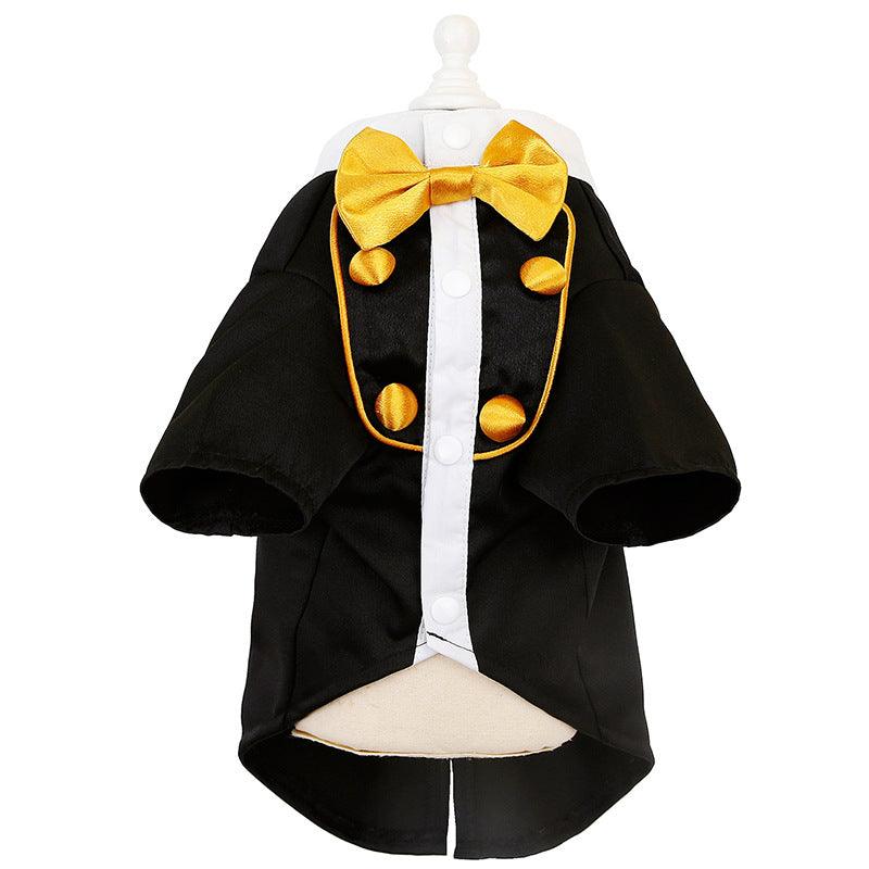 Stylish Pet Tuxedo with Golden Bow Tie