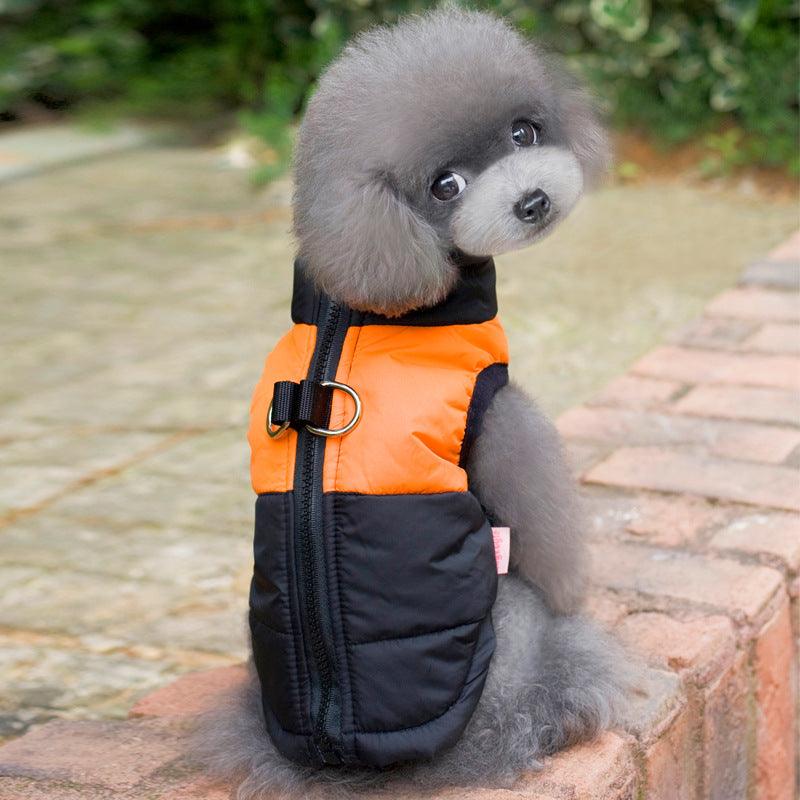 Warm Dog Winter Coat with Leash Hole | Zipper, Cotton Padding